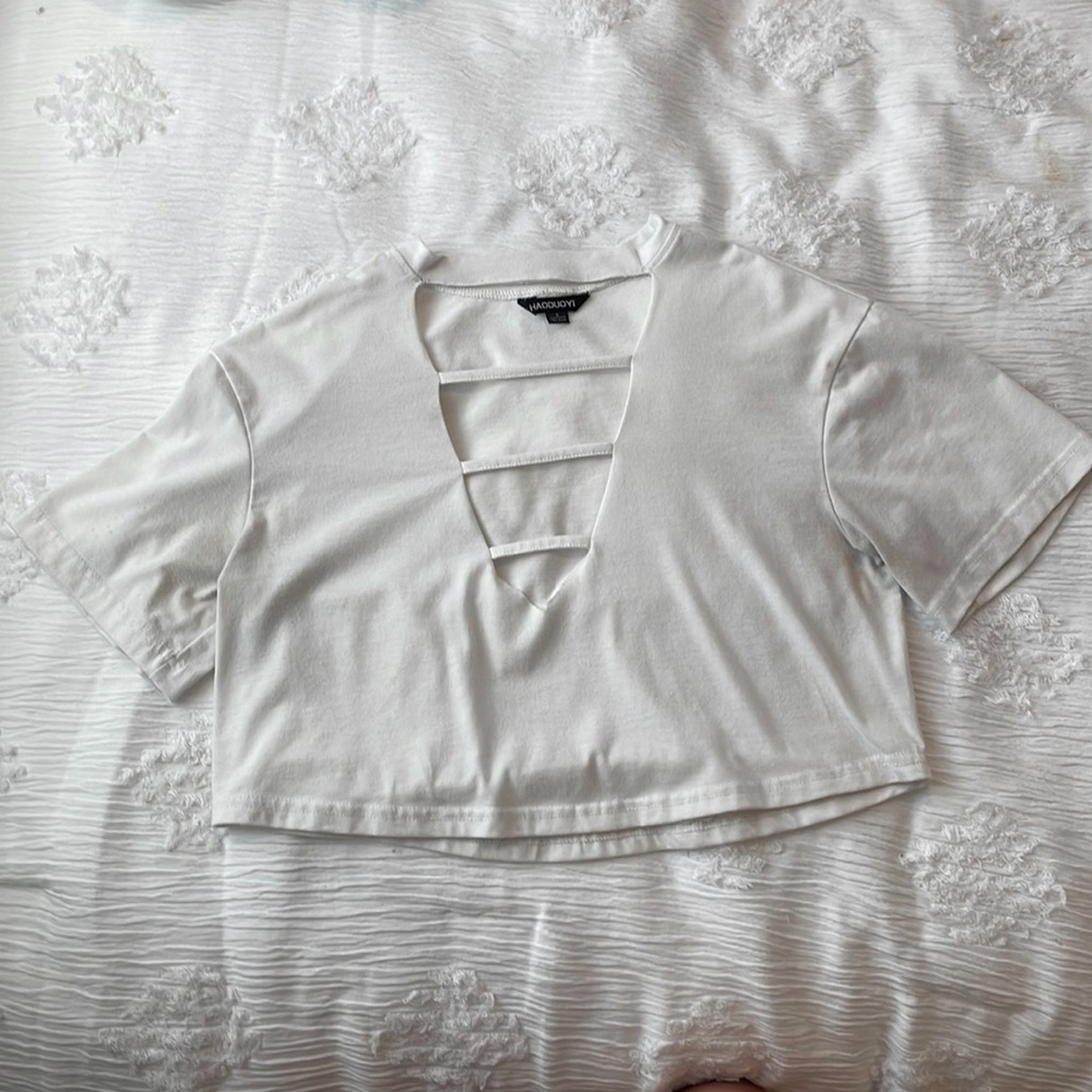 Haobuoyi White Crop Top; Size Small